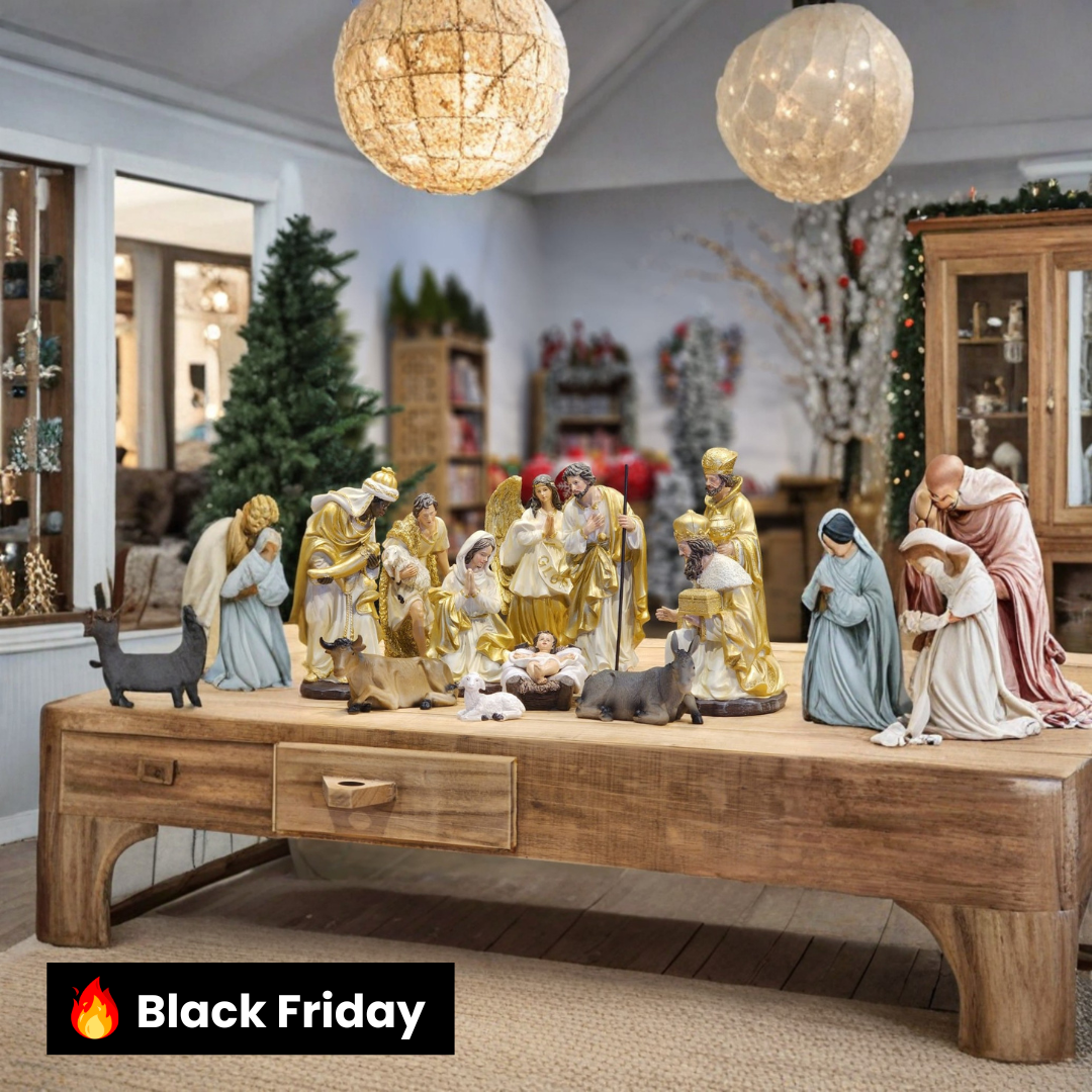 PRESÉPIO EM RESINA 11 PÇS DOURADO LUXO